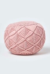Homescapes Macrame Knitted Pouffe 40 x 50 cm in Pink