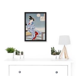Artery8 Chikanobu Japan Geisha Pier Moon Artwork Framed Wall Art Print A4 in Black - thumbnail 2