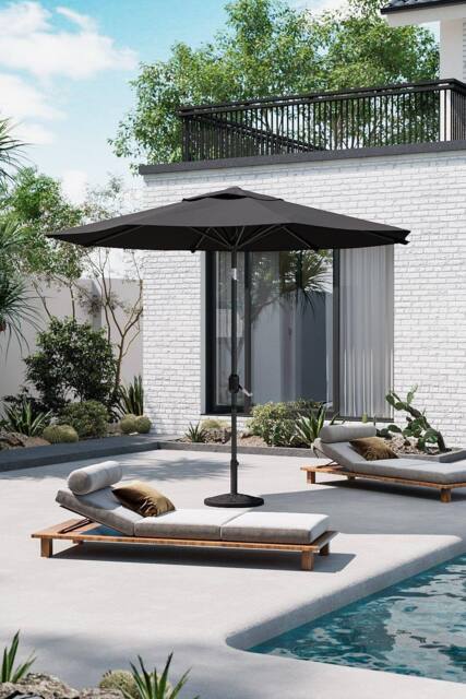 Garden Sanctuary 3M Classical Rotating Garden Parasol Patio Umbrella with Decorative Base in Black - image 1