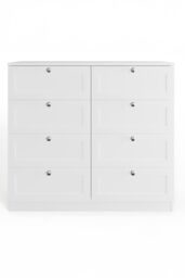 FWStyle White Panelled 8 Drawer Chest (H) 99cm (W) 110cm (D) 40cm Extra Deep Drawers - thumbnail 3