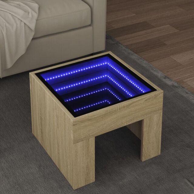 Berkfield Home Coffee Table with Infinity LED Sonoma Oak 40x40x30 cm in Brown - Size: 40 x 40 x 30 cm - image 1