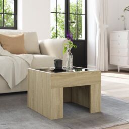 Berkfield Home Coffee Table with Infinity LED Sonoma Oak 40x40x30 cm in Brown - Size: 40 x 40 x 30 cm - thumbnail 4