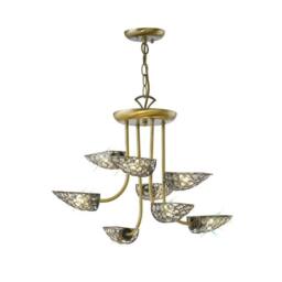 Netlighting Ashton Semi Flush Ceiling Pendant 8 Light Antique Brass Crystal in Bronze