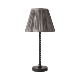 ValueLights Maeve Pleated Faux Silk Scallop Shade Matte Black Bobbin Table Lamp with Bulb in Dark Grey - thumbnail 2