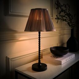 ValueLights Maeve Pleated Faux Silk Scallop Shade Matte Black Bobbin Table Lamp with Bulb in Dark Grey - thumbnail 3