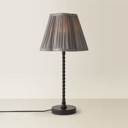 ValueLights Maeve Pleated Faux Silk Scallop Shade Matte Black Bobbin Table Lamp with Bulb in Dark Grey - thumbnail 6