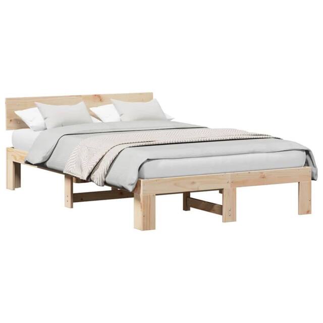 Berkfield Home Modern Bed Frame with Headboard 140x190 cm Solid Pine Wood in Light Oak - image 1