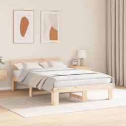 Berkfield Home Modern Bed Frame with Headboard 140x190 cm Solid Pine Wood in Light Oak - thumbnail 4