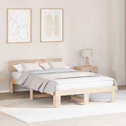 Berkfield Home Modern Bed Frame with Headboard 140x190 cm Solid Pine Wood in Light Oak - thumbnail 2