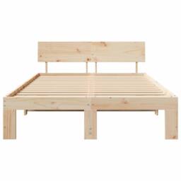 Berkfield Home Modern Bed Frame with Headboard 140x190 cm Solid Pine Wood in Light Oak - thumbnail 5