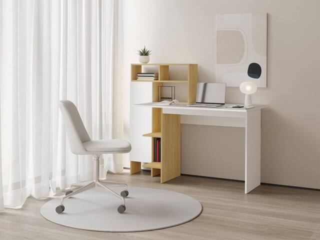 Vente-unique Desk With 1 Cupboard & 4 Open Compartments - White & Natural in Light Oak - image 1