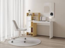 Vente-unique Desk With 1 Cupboard & 4 Open Compartments - White & Natural in Light Oak - thumbnail 1