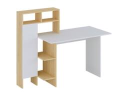 Vente-unique Desk With 1 Cupboard & 4 Open Compartments - White & Natural in Light Oak - thumbnail 5
