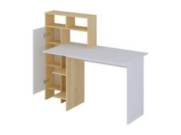 Vente-unique Desk With 1 Cupboard & 4 Open Compartments - White & Natural in Light Oak - thumbnail 7