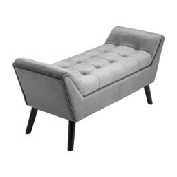 H&O Direct Buttoned Tufted Velvet Bench with Raised Arms in Grey - thumbnail 3