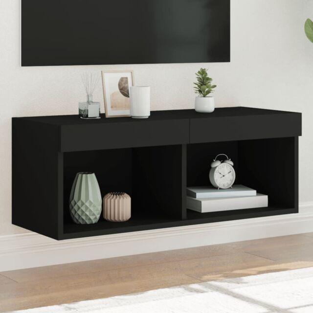 Berkfield Home TV Cabinet with LED Lights Black 80x30x30 cm - Size: 80 x 30 x 30 cm - image 1