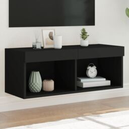 Berkfield Home TV Cabinet with LED Lights Black 80x30x30 cm - Size: 80 x 30 x 30 cm - thumbnail 1