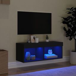 Berkfield Home TV Cabinet with LED Lights Black 80x30x30 cm - Size: 80 x 30 x 30 cm - thumbnail 3