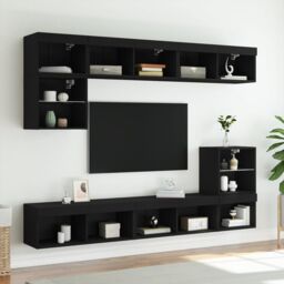 Berkfield Home TV Cabinet with LED Lights Black 80x30x30 cm - Size: 80 x 30 x 30 cm - thumbnail 4