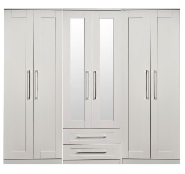 Ready Assembled 2 U Ripon Tall 6 Door 2 Drawer 2 Mirror Wardrobe (Ready Assembled) in Light Grey - image 1