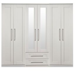 Ready Assembled 2 U Ripon Tall 6 Door 2 Drawer 2 Mirror Wardrobe (Ready Assembled) in Light Grey - thumbnail 1