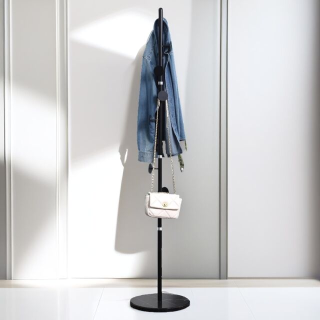 Pirlo Plush Marble Base Adjustable Coat Stand With 8 Hooks Black - image 1