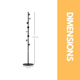 Pirlo Plush Marble Base Adjustable Coat Stand With 8 Hooks Black - thumbnail 5
