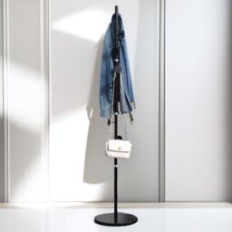 Pirlo Plush Marble Base Adjustable Coat Stand With 8 Hooks Black