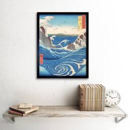 "Artery8 Naruto Whirlpool Awa Province Hiroshige Japanese Woodblock Framed Art in Blue - Size: W12"" x H16""" - thumbnail 2