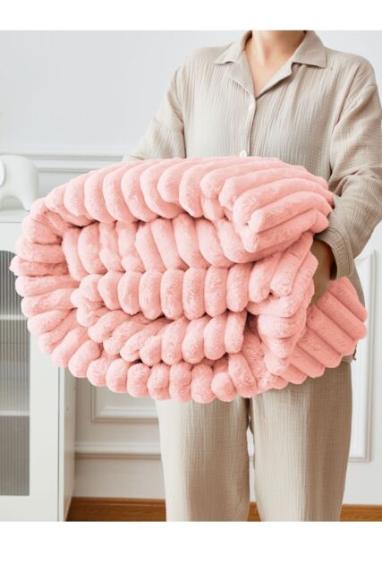 Ezysleep Super Soft Luxury Faux Fur Stripe Throw in Pink - Size: Large - image 1