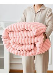 Ezysleep Super Soft Luxury Faux Fur Stripe Throw in Pink - Size: Large - thumbnail 1