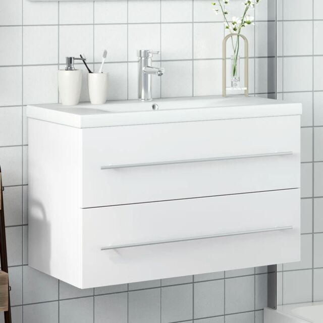 Berkfield Home Bathroom Sink Cabinet with Built-in Basin White - image 1