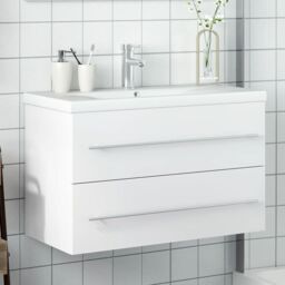 Berkfield Home Bathroom Sink Cabinet with Built-in Basin White - thumbnail 1