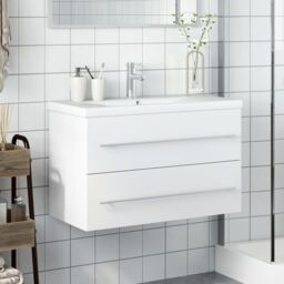 Berkfield Home Bathroom Sink Cabinet with Built-in Basin White - thumbnail 3