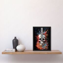 Artery8 Electric Skull Guitar Death Metal Music Concept Splatter Art Modern Acrylic Painting Artwork Framed Wall Art Print A4 in Black - thumbnail 2