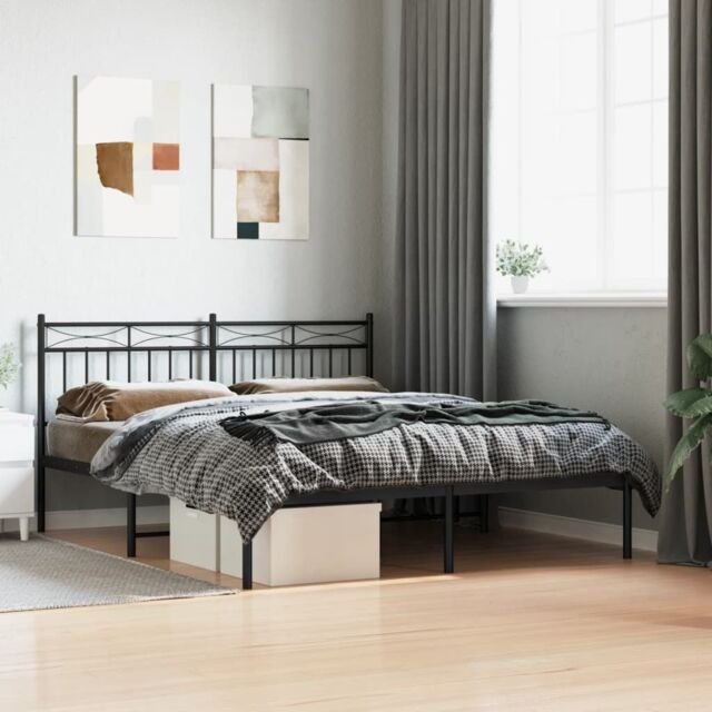 Berkfield Home Metal Bed Frame with Headboard Black 160x200 cm - image 1
