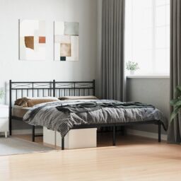 Berkfield Home Metal Bed Frame with Headboard Black 160x200 cm - thumbnail 1