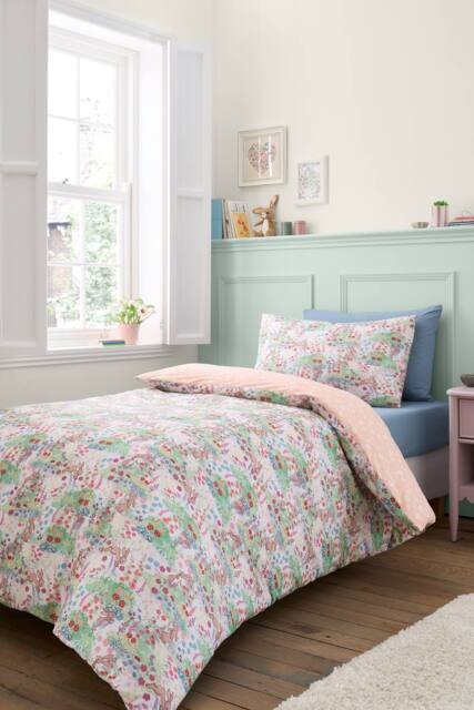 Belle & Boo 'Meadow Bunnies' Reversible Cotton Duvet Cover Set in Blue - Size: Single - image 1