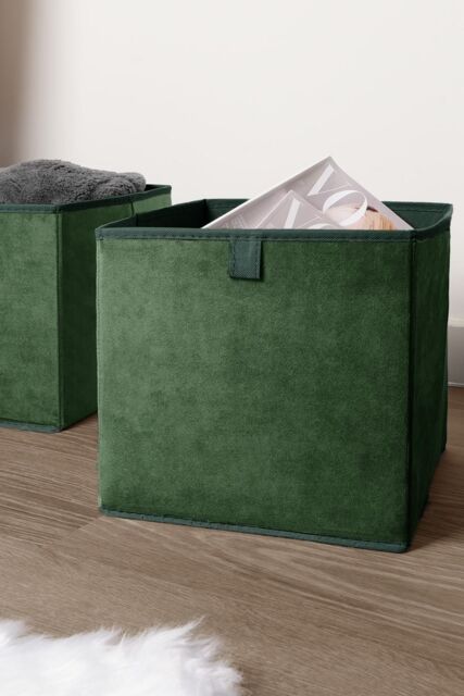 OHS 2 x Matte Velvet Cube Storage Box Folding Organiser Home Decor in Dark Green - image 1