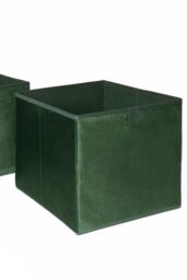OHS 2 x Matte Velvet Cube Storage Box Folding Organiser Home Decor in Dark Green - thumbnail 2