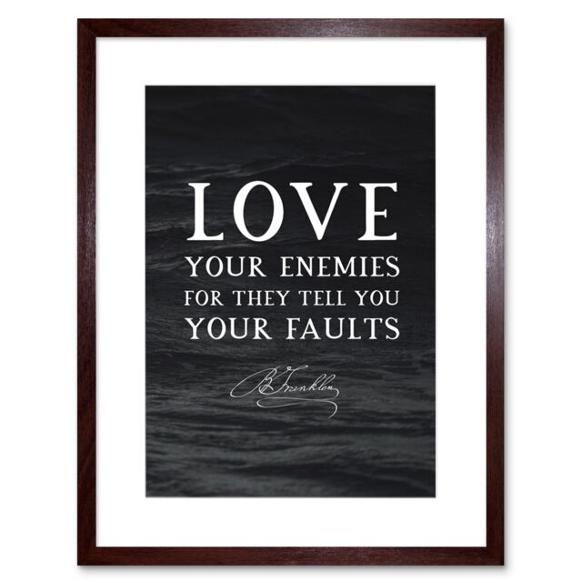 "Artery8 Wall Art Print Slate Quote Benjamin Franklin Love Your Enemies Artwork Framed 9X7 Inch in Brown - Size: W7"" x H9""" - image 1