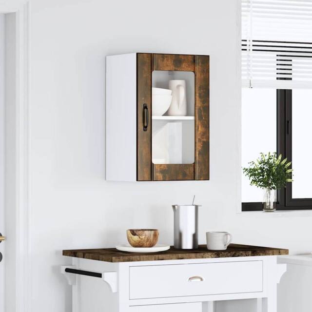 Berkfield Home Kitchen Wall Cabinet with Glass Door Lucca Smoked Oak in Brown - image 1