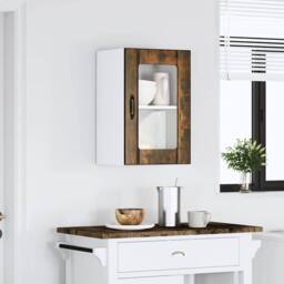 Berkfield Home Kitchen Wall Cabinet with Glass Door Lucca Smoked Oak in Brown