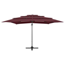 Berkfield Home 4-Tier Parasol with Aluminium Pole Bordeaux Red 250x250 cm - thumbnail 3