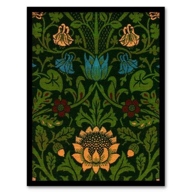 Artery8 William Morris Framed Wall Art Print Violet Columbine Flower Detail in Green - Size: A4 - image 1