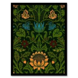 Artery8 William Morris Framed Wall Art Print Violet Columbine Flower Detail in Green - Size: A4 - thumbnail 1