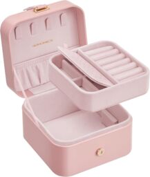 SONGMICS Portable Jewellery Box with Two Layers for Accessories in Pink - thumbnail 7