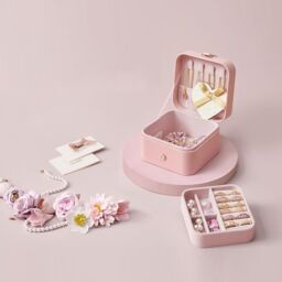 SONGMICS Portable Jewellery Box with Two Layers for Accessories in Pink