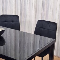 KOSY KOALA Black Kitchen Dining Table & 6 Black Tufted Velvet Chairs Set Of 6 Dining Room Furniture - thumbnail 5