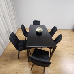 KOSY KOALA Black Kitchen Dining Table & 6 Black Tufted Velvet Chairs Set Of 6 Dining Room Furniture - thumbnail 6